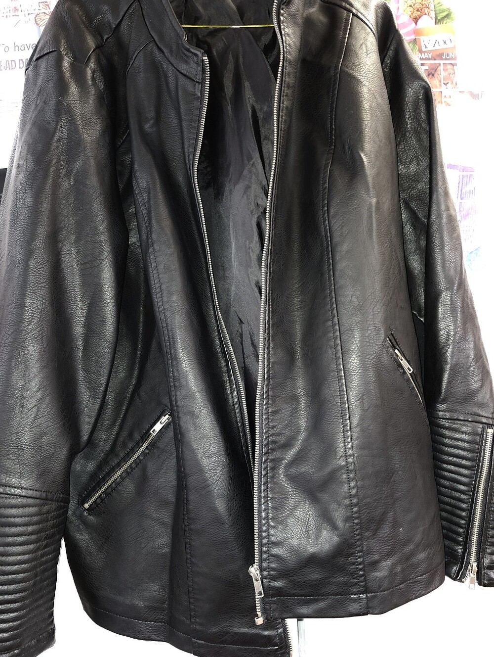 NWOT!  Black Faux Leather Zip-Front Moto Jacket. 5X